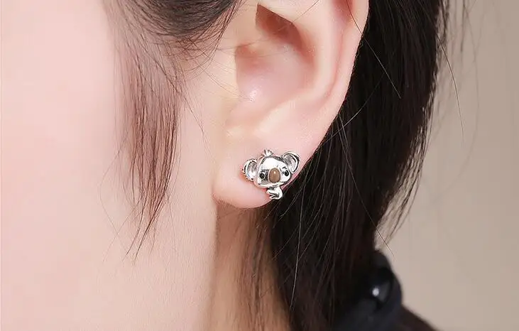 

Genuine 100% 925 Sterling Silver Animal Cute Koala Bear Stud Earrings for Women Sterling Silver Jewelry Gift