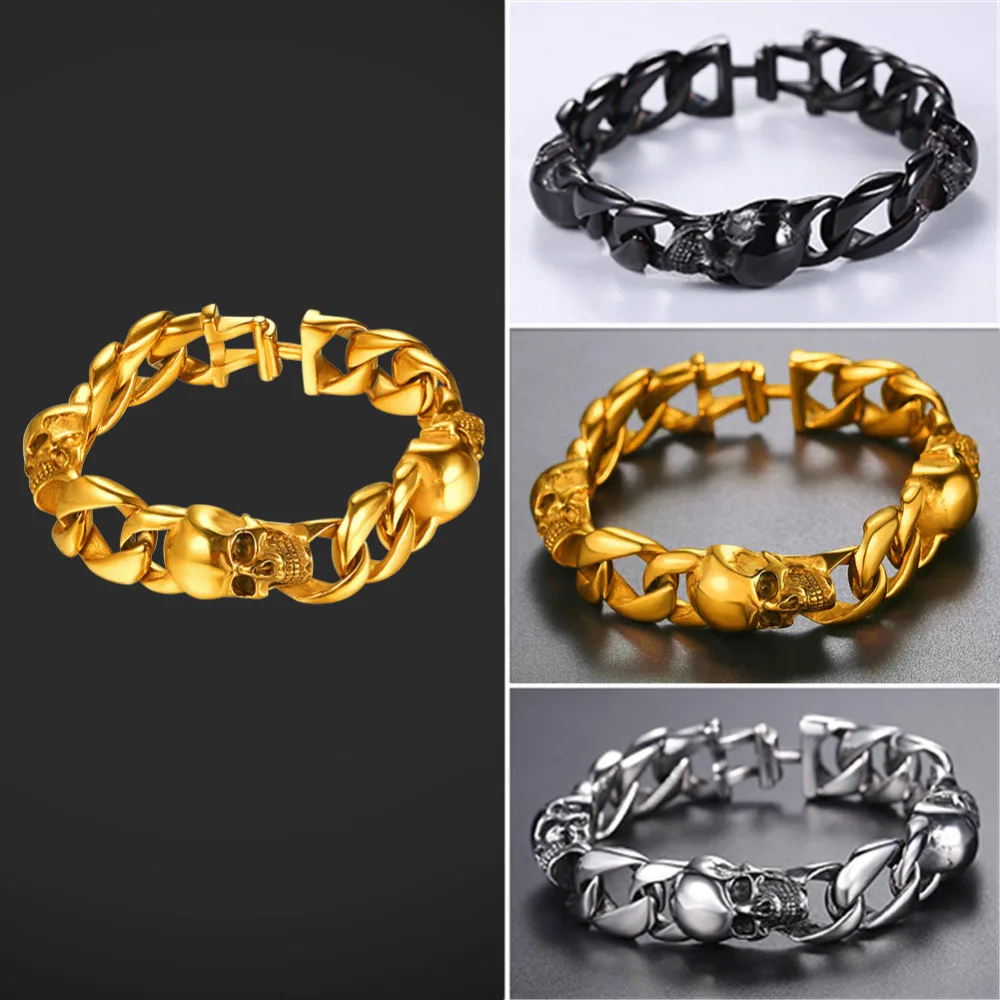 Браслет с черепом и скелетом для мужчин ювелирное изделие из нержавеющей стали