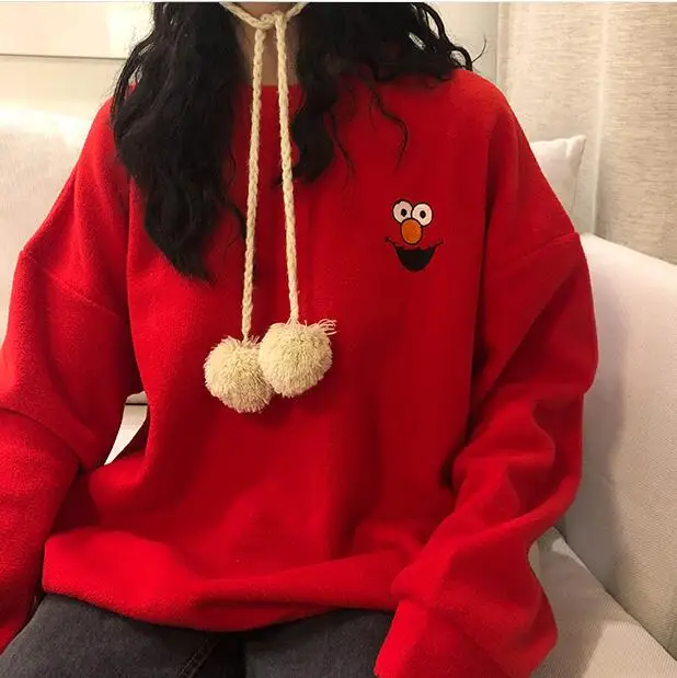 Cute cartoon embroidery o-neck long sleeve t-shirt | Женская одежда