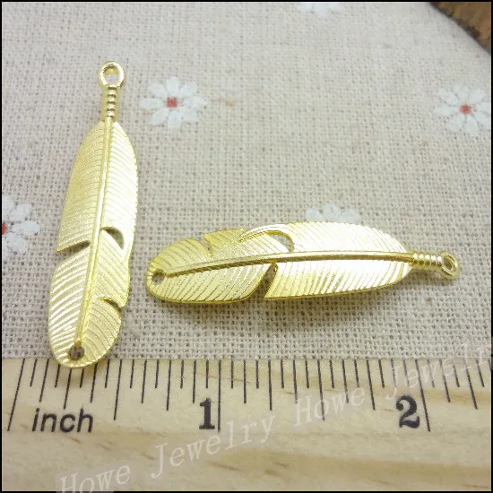 Оптовая продажа 30 шт. подвески с перьями золотого цвета подходят для браслетов