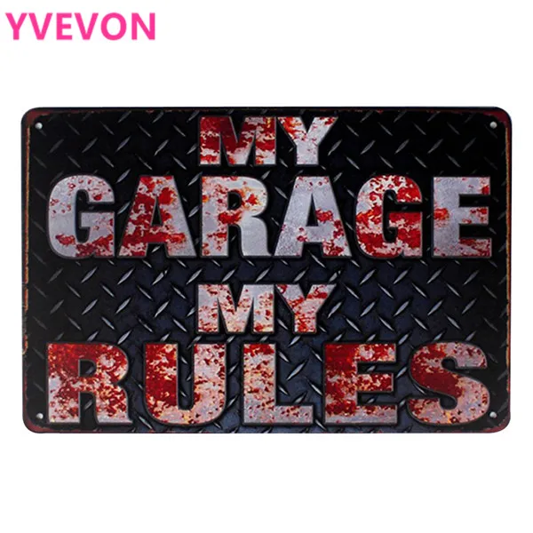 g "Garage Rules" Неоновая жестяная вывеска автомобиля Винтаж Декор механик пластины ремонт таблички леди мотор плакат для дома стены искусства 20x30 см - Цвет: g