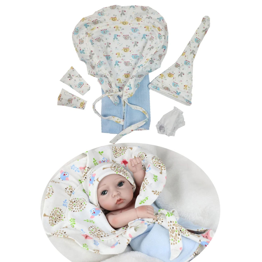 10-11 дюймовая одежда для маленьких мальчиков и девочек, Reborn Doll, милые трусы с принтом животных, носки, костюм с шапочкой, аксессуары-синий