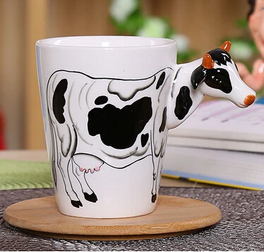 CFen A's керамическая кружка для кофе, молока, чая, кружка 3D в форме животного, ручная роспись, животные, кружка, подарки на день рождения - Цвет: cow