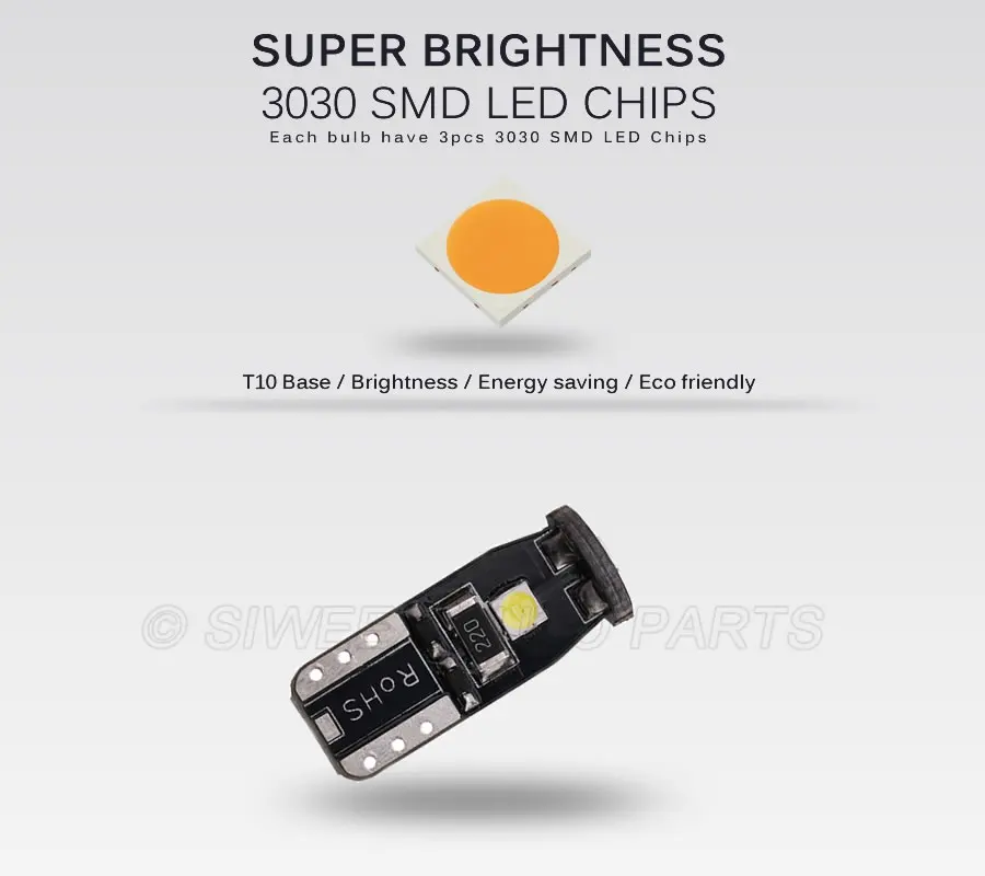 T10 светодиодный светильник W5W 194 168 3 3030 SMD белый AC/DC 12V зазора двери боковые лампы