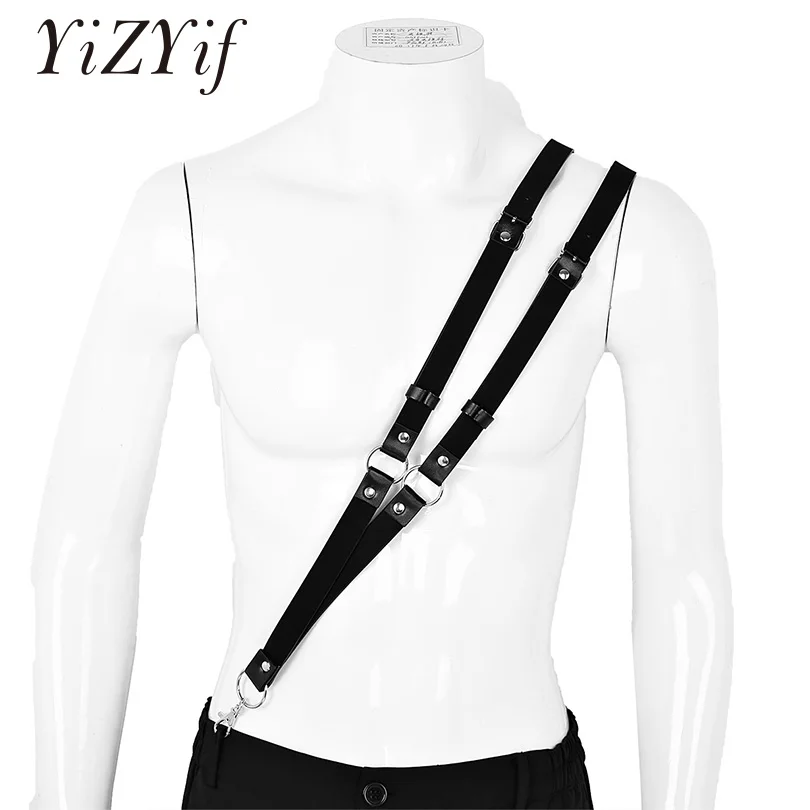 Mens Suspender Harness Belt Buckles O Rings Men's Adjustable  Single-Shoulder Braces Imitation Leather shoulder Double Straps