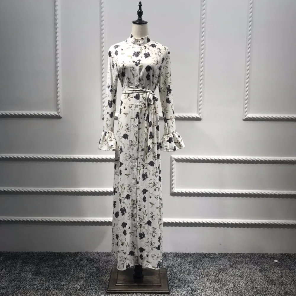 Элегантное мусульманское платье Abaya длинные халаты с цветочным принтом кимоно