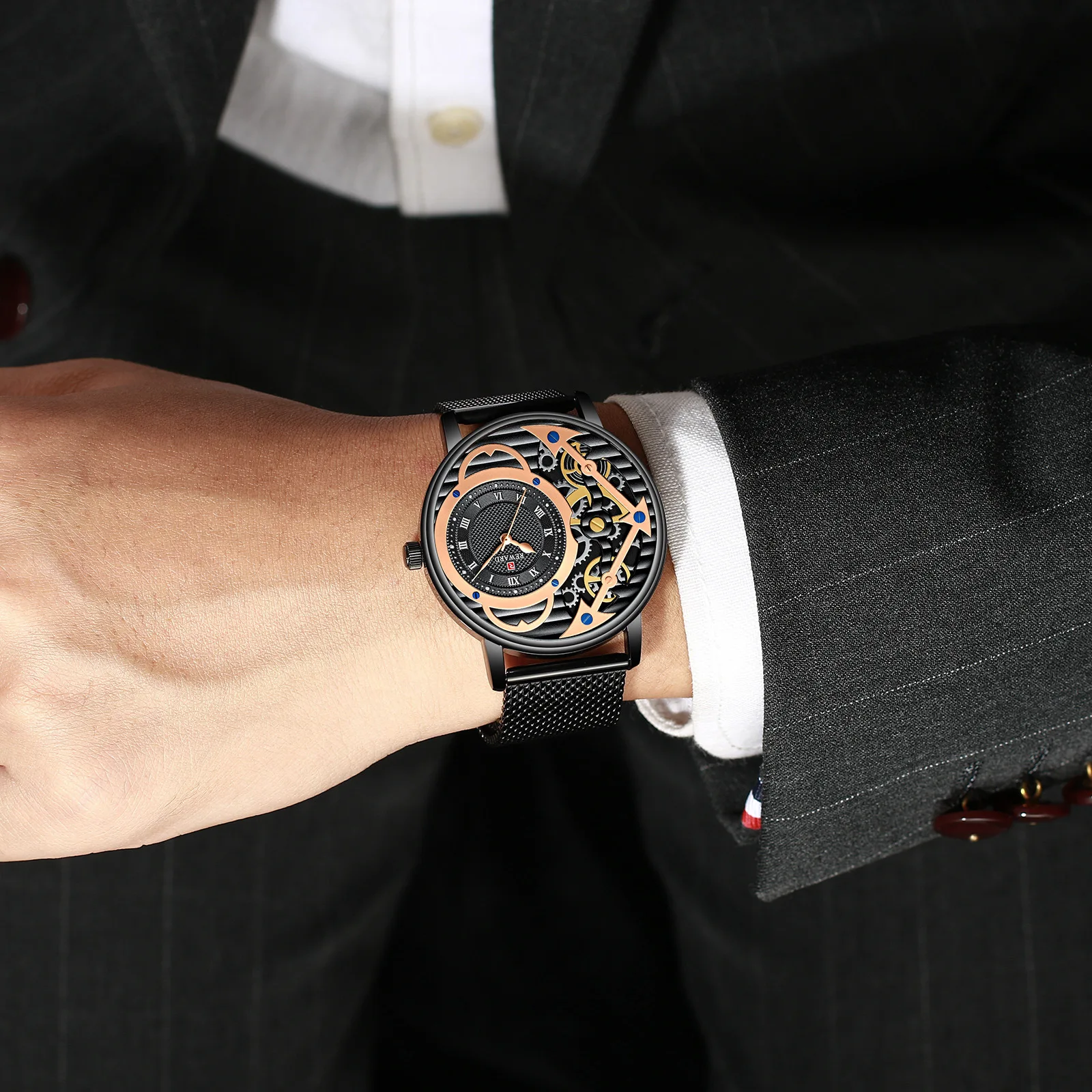 

REWARD 2020 Hot Brand Watch Men Waterproof Hollow Relief And Roman Numerals Dial Steel Mesh Belt Men Watch Relogio Masculino