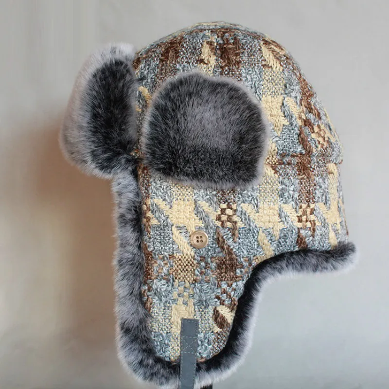 B-8485 Outdoor Earflap Bomber Hats Adult Warm Russian Ushanka Hats Trooper Snow Ski Windproof Cap Ear Protective