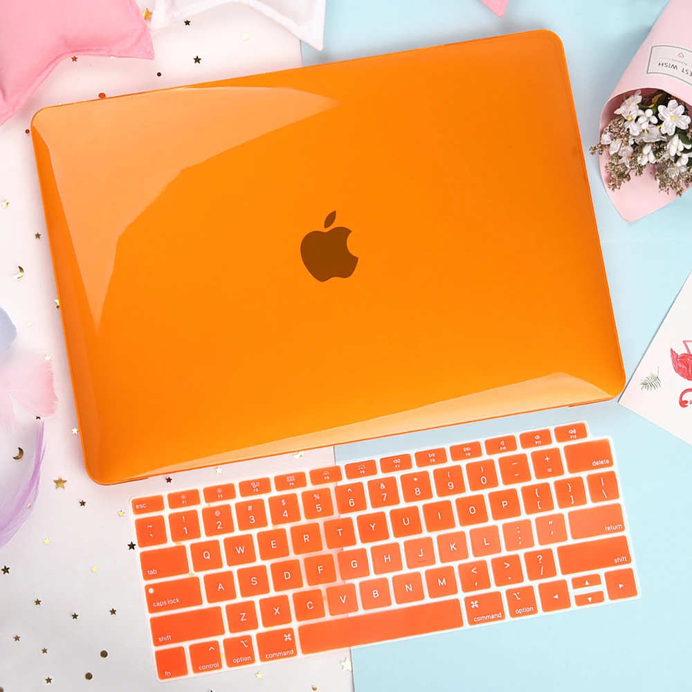 Оранжевый Прозрачный пластиковый твердый чехол для ноутбука MacBook Air 13 retina Pro 13 15 16 дюймов ноутбука крышка клавиатуры A1932 A2141 A2159 - Цвет: Оранжевый