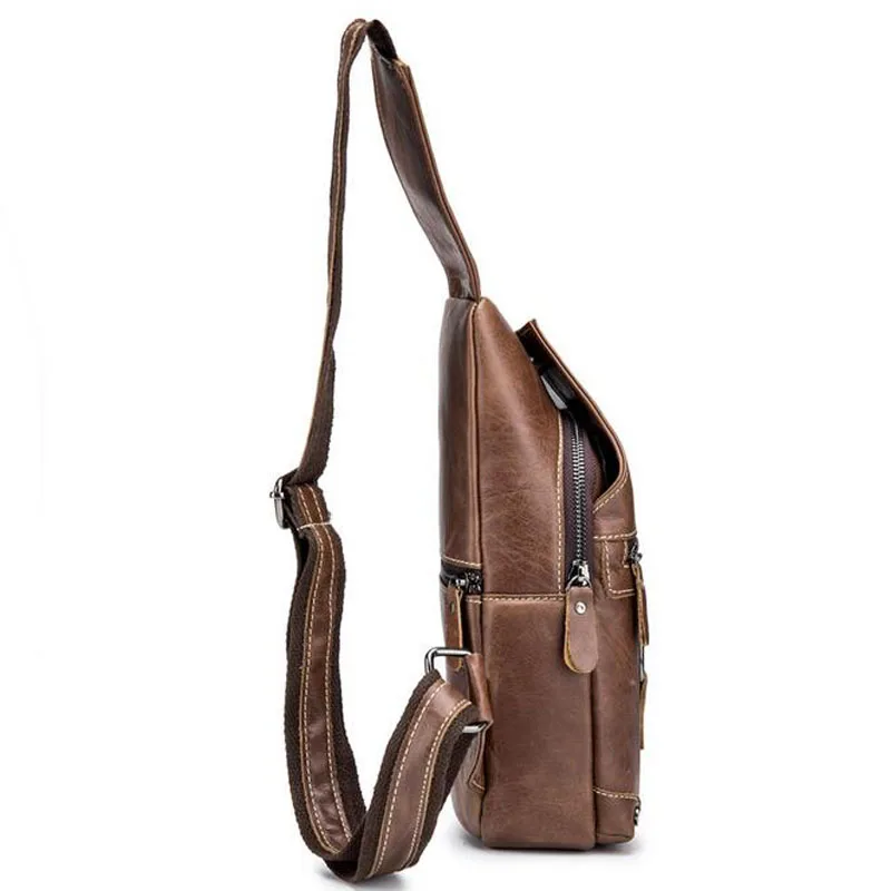 BULLCAPTAIN Male Sling Chest Bag Genuine Leather Famous Male  Shoulder Cross Body Messenger Bag