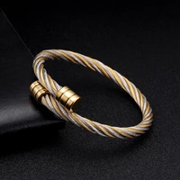 cool brand braided stainless steel open cuff bracelets men women jewelry gold color sporty chain link charm bracelets pulsera