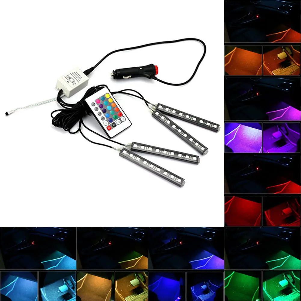 

Car Styling 9LED Colorful RGB Car Interior Floor Decorative Atmosphere Lamps LED Strip Light With Remote Control