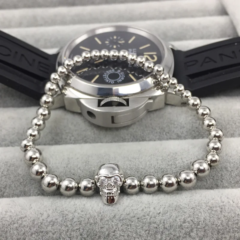 Мужские Медные Бусины poвчера сделай сам череп с прозрачными шармами браслет для
