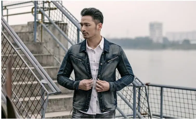 Bonjean/Брендовые мужские байкерские куртки на молнии, байкерские мотоциклетные куртки, винтажная синяя джинсовая тонкая куртка для молодых людей, байкерские джинсы, Прямая