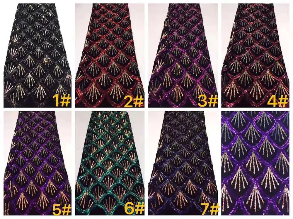 5 ярдов высококачественные блестки зубчатый африканская кружевная вышивка