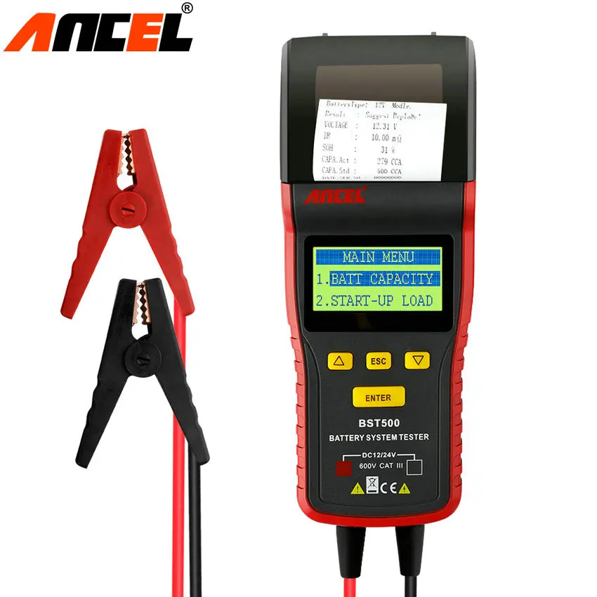 Ancel BST500 12 В и 24 автомобильный тестер аккумуляторной системы с принтером