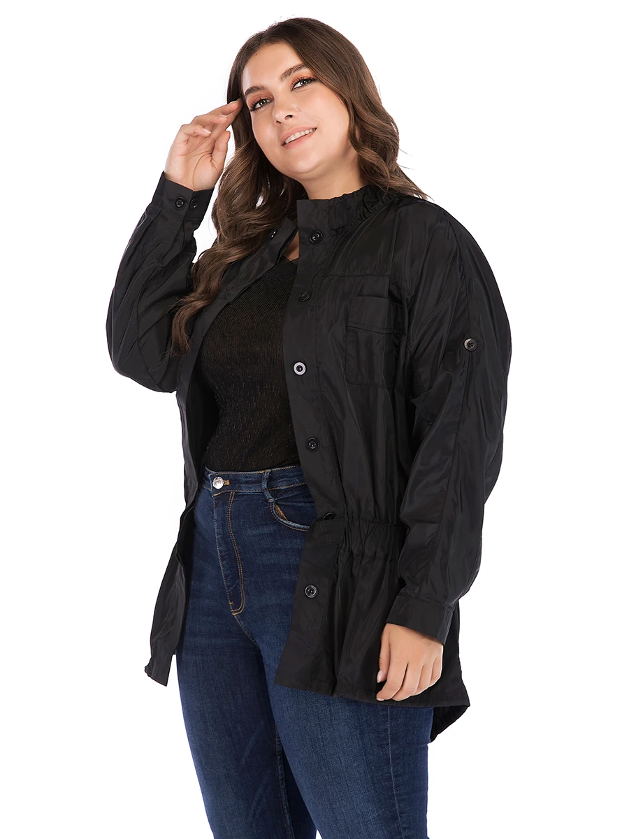 Женское пальто классическое повседневное тонкое с стоячим воротником и длинным