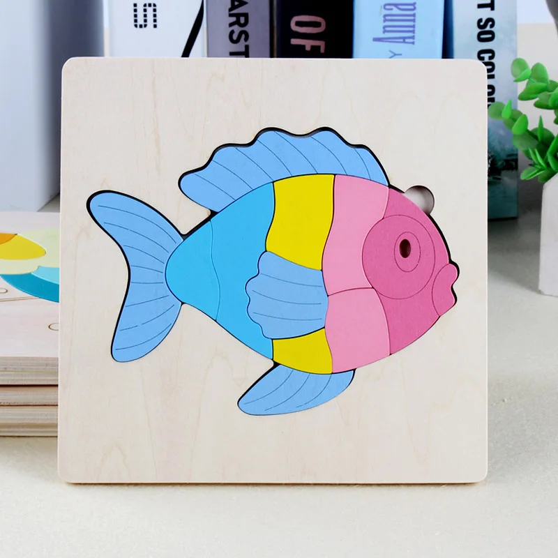 fish 3D деревянные головоломки, игрушки для детей, Деревянные 3d Мультяшные головоломки с животными, интеллектуальные детские развивающие игрушки для детей - Цвет: fish