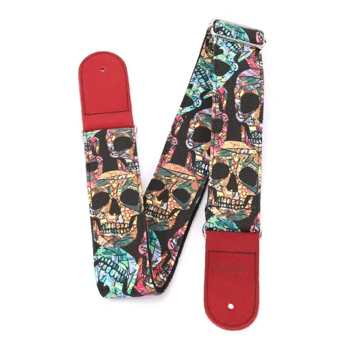 Color Skull Гитарный ремень холщовый и хлопковый двойной слой швейный мягкий с концами из натуральной кожи для бас-электрогитары и акустической гитары - Цвет: Color Skull