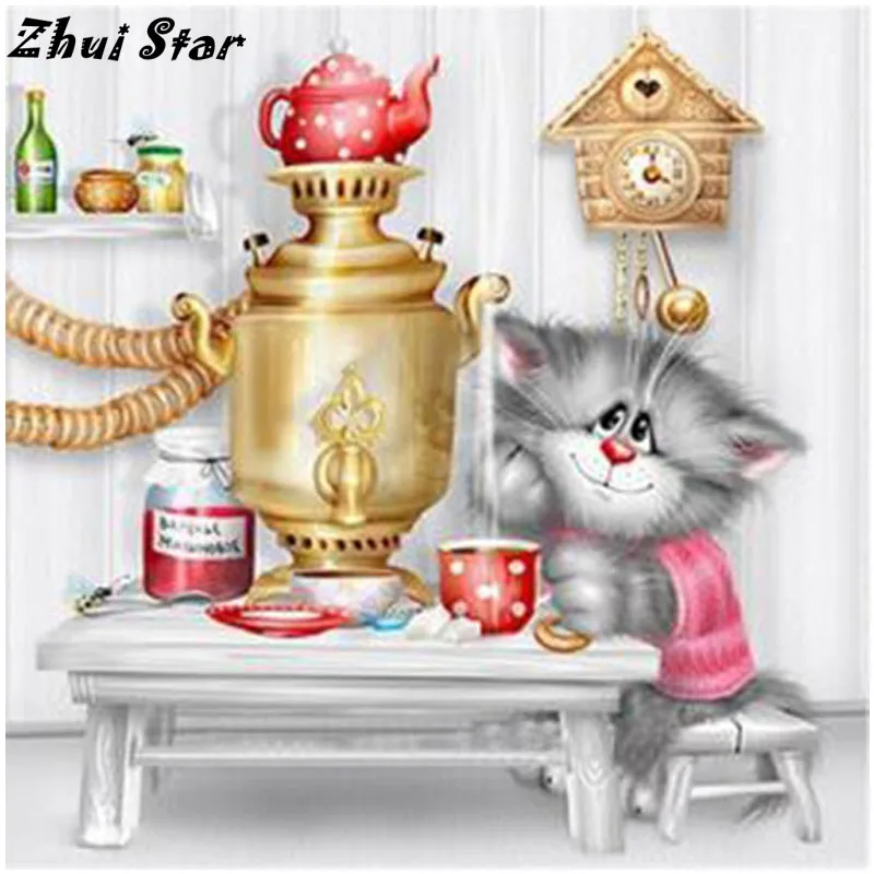 Zhui Star Алмазная вышивка DIY картина кошка напитки Вода Картина Вышивка крестом