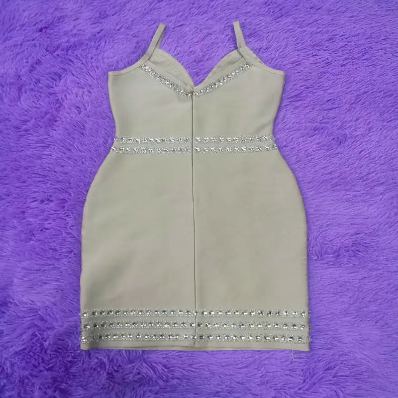 

Newest Fashion Heavy Beads Sexy Women Bodycon Bandage Dress Strap Summer Dress Khaki Wedding Evening Club Party Dresses Vestidos