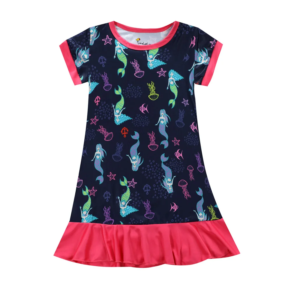 Модное Ночное платье с единорогом для маленьких девочек, Modis Pijama nino verano, ночные рубашки с принтом леса, спальное платье для девочек