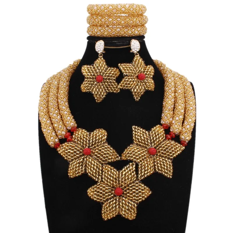 Дудо Fine Jewelry комплект золотые свадебные Цепочки и ожерелья комплект хрустальные бусины большие цветы ювелирные изделия наборы для Для женщин 3 ряда браслет