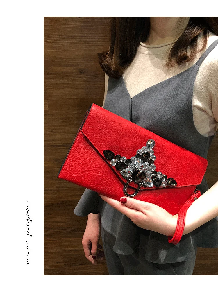 Korean Style Diamond Clutch Bag PU Leather Fashion Clutches Bags Solid Color Big Purse Women Shoulder Bags Crossbody Pack Gifts