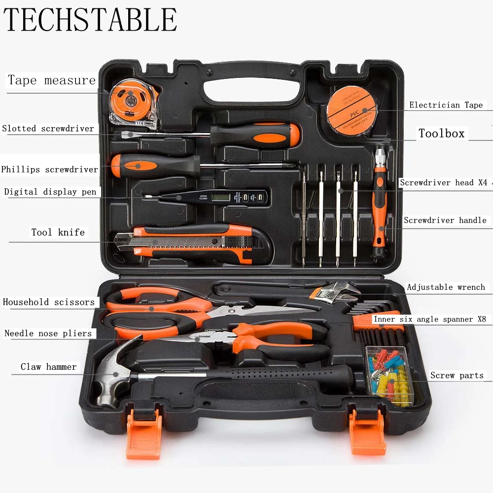 TECHSTABLE 45PC high quality Home Tools Combination Household Tool Set Hand Tools repair tools