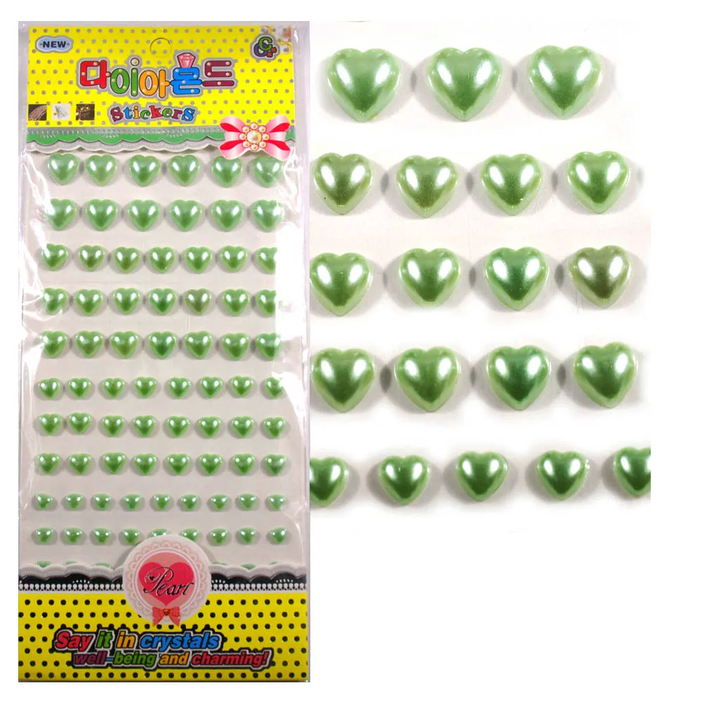 light green 1 лист скрапбукинга в форме сердца имитация наклейки в форме жемчуга акриловые Самоклеющиеся персонализированные обложки для ноутбука детские игрушки наклейки - Цвет: light green