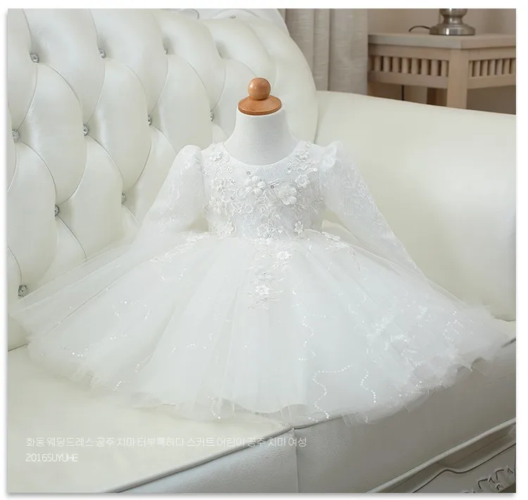 Top Quality Brand Girl Wedding Dress Lace Princess Party Sequin Tutu Infants Long-sleeve Bridesmaid Clothes | Детская одежда и