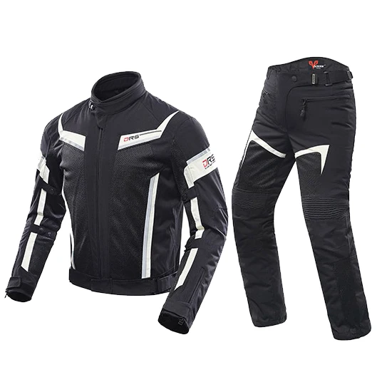 suit black white DUHAN, мотоциклетный костюм для гонок, мужская летняя куртка и штаны, сетчатая одежда для мотокросса, одежда для верховой езды, новинка, мужская одежда с CE, одобренные протекторы - Цвет: suit black white