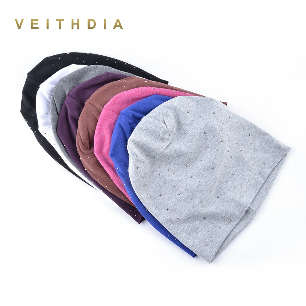 Женская трикотажная двухслойная шапка VEITHDIA из хлопка для осени и зимы DH47|Женские