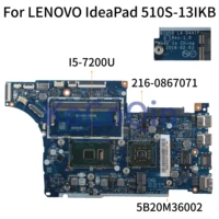 kocoqin laptop motherboard for lenovo ideapad 510s 13ikb i5 7200u sr2zu 216 0867071 mainboard bius0 la d441p 5b20m36002 tested