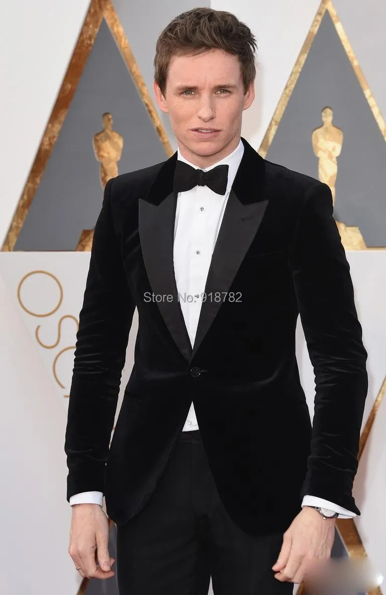 

2017 New Black Velvet Tuxedo Jacket One Button Prom Party Suits Peaked Lapel Tuxedos For Men Groom Wedding Suits With Pants