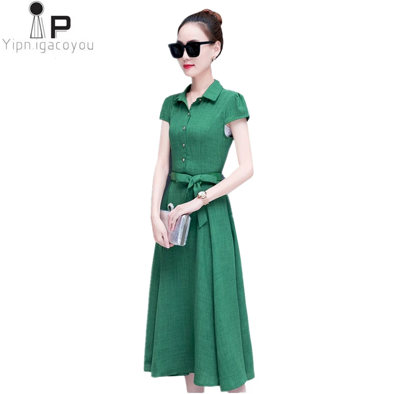 Летнее хлопковое льняное платье для женщин 2019 Новинка Большие размеры дамские