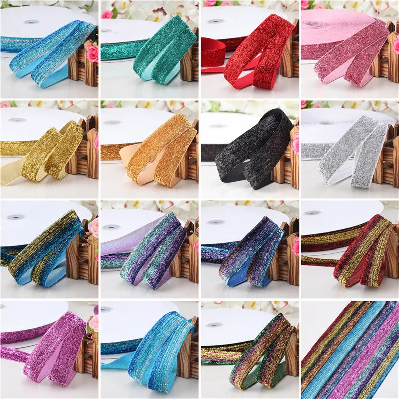 Бархатная блестящая металлическая лента 40 мм рулон + аксессуары для волос сделай