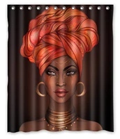 african american pretty girl raster black woman glossy lips turban shower curtain