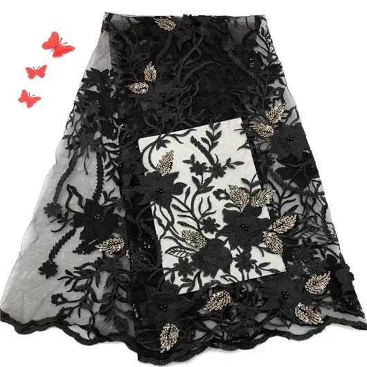 В нигерийском стиле шнуровка ткань 2018 золото африканского черного кружева ткани