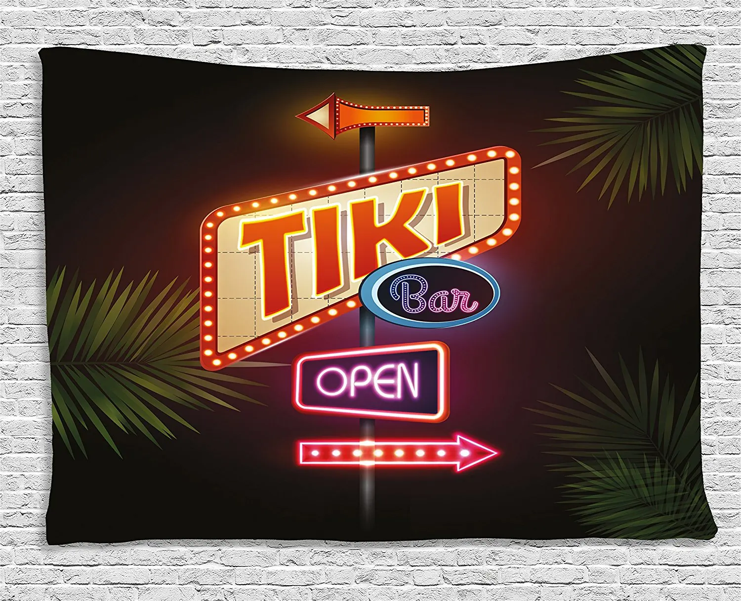 Tiki Бар Декор гобелен старомодные неоновые вывески иллюстрация открытый бар