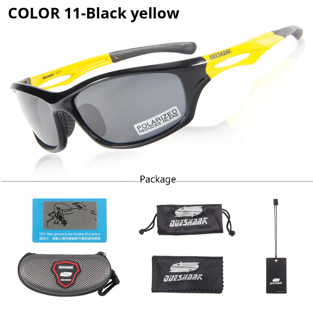 Black yellow QUESHARK мужские и женские спортивные поляризованные очки для рыбалки матовые черные походные солнцезащитные очки для кемпинга ультралегкие рыбацкие очки - Цвет: Black yellow