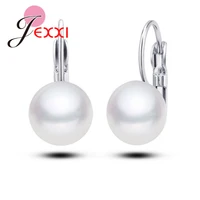 stock new fine geniune 925 sterling silver jewelry 12mm natural freshwater pearl hoop ear lever earrings gift