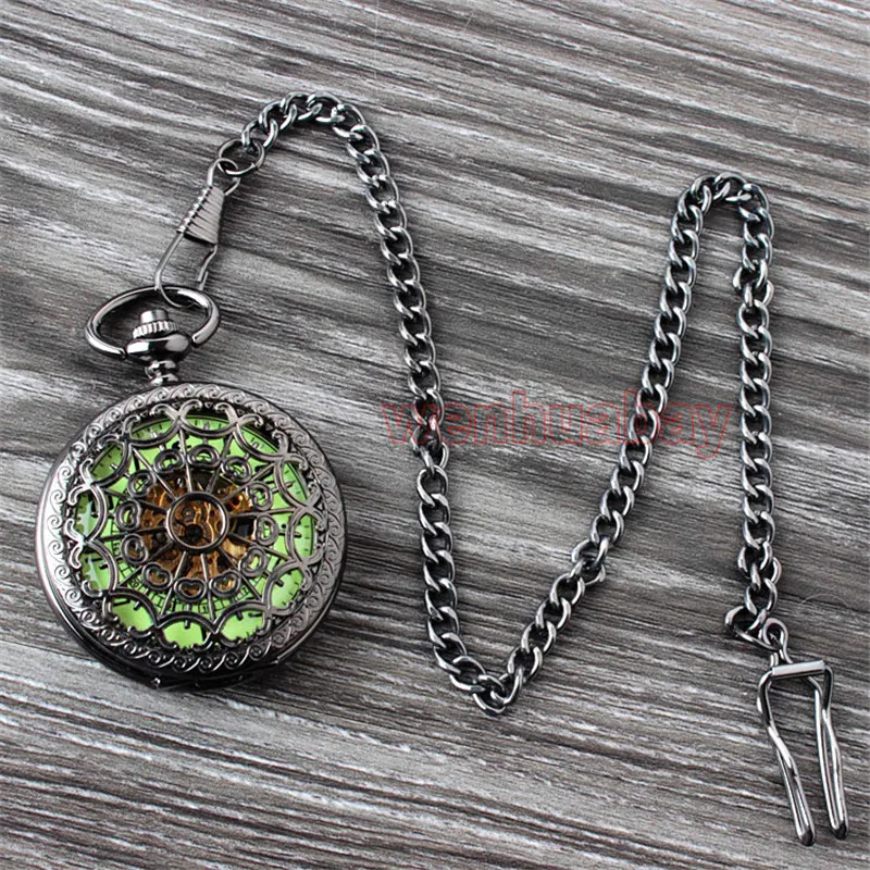 New Luminous Mechanical Pocket Watch Steampunk Vintage Hollow Cover Analog Skeleton Hand Winding Mechanical Pocket Watch for Men