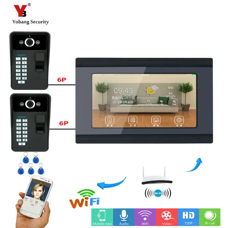 Yobang безопасность 7 дюймов проводной/беспроводной Wifi отпечаток пальца RFID пароль