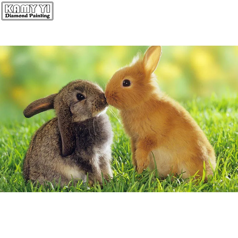 Полностью квадратная Алмазная Картина Вышивка крестом кролик поцелуй круглая