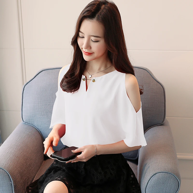 Новая летняя модная с короткими рукавами Блузы шифоновые рубашки Повседневная