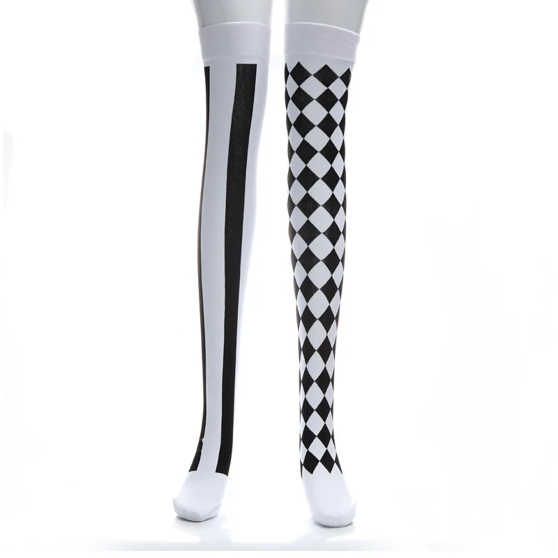 Hot Sale OEM Jester Clown Halloween Costume Sexy Stockings For Women Over Knee High Stockings  Pantyhose