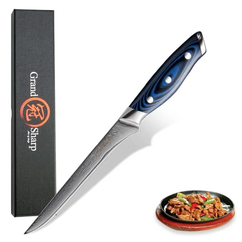 boning knife Grandsharp Дамасские Ножи шеф-повара японские Дамасские кухонные ножи VG10 шеф-повара Santoku кухонные ножи с ручкой G10 - Цвет: boning knife