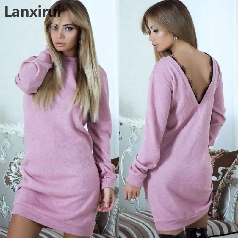 

Pockets Women Hoodies Dress Autumn Sweatshirt Dress Long Sleeve O Neck Mini Party Dresses Winter Femme Hoodies Dress