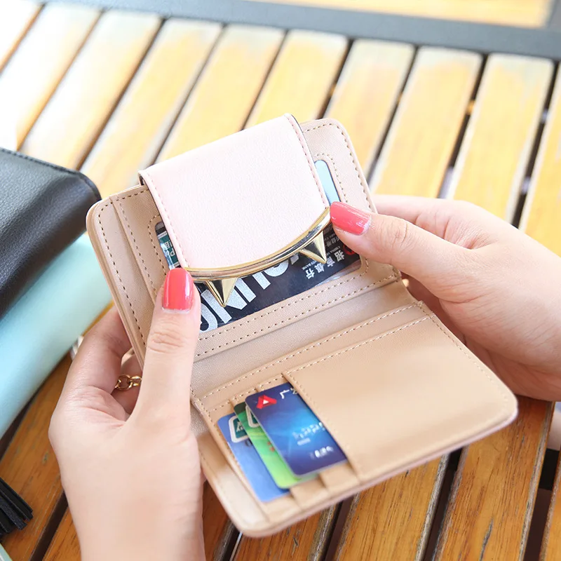 2017 корейский милый кот аниме кожа Trifold Slim Mini Кошелек Для женщин маленький клатч